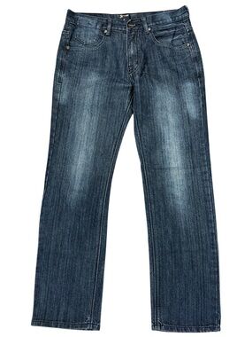 FUSAI Straight Leg Jeans 32x32 Dark Wash Embroidered Pocket Y2K Denim Fits 30x30